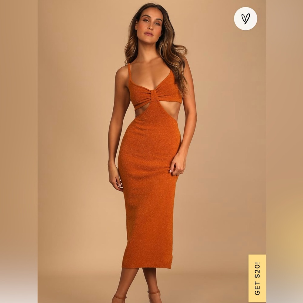 Lulus The Way I Feel Rust Orange Cutout Midi Sweater Dress